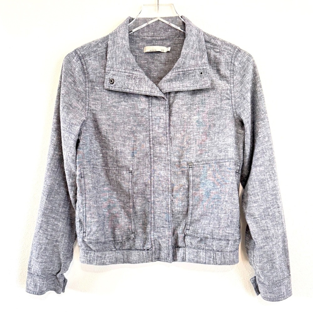 Prana Snider Women's Jacket - Grey‎ Hemp Blend Moto Inspired Full Zip Utility